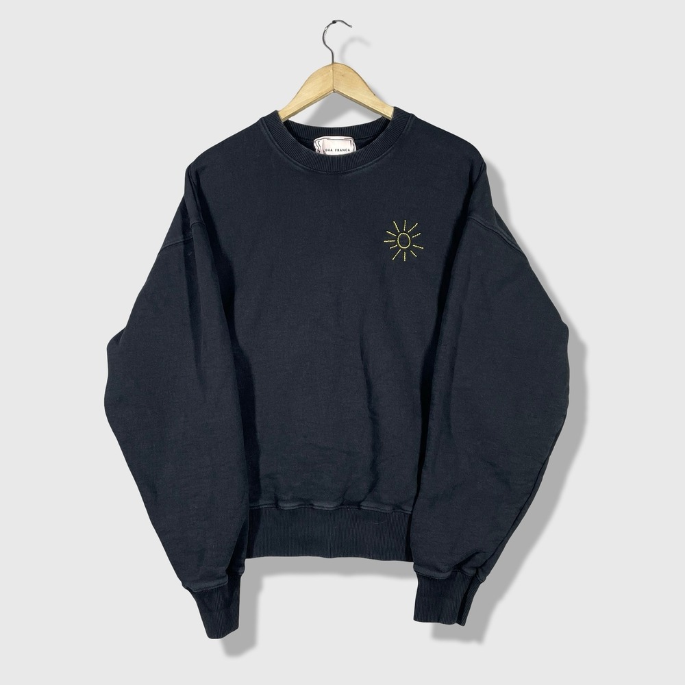Lingua Franca Sweatshirt Womens XL Black Sun Here Comes The Sun Embroidered Boho